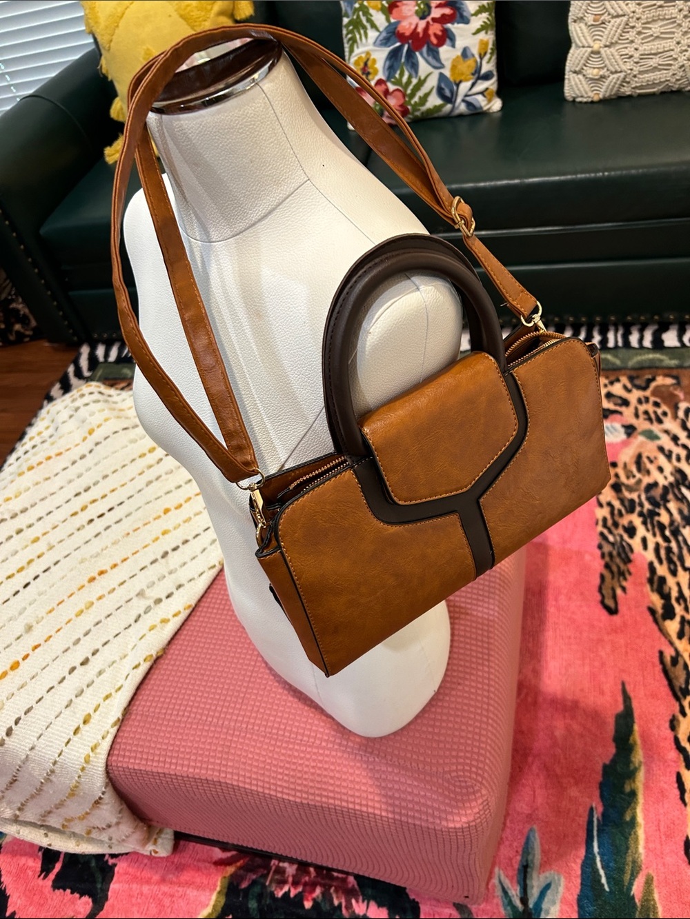 SHEIN Two-Tone Tan & Dark Brown Structured Satchel
